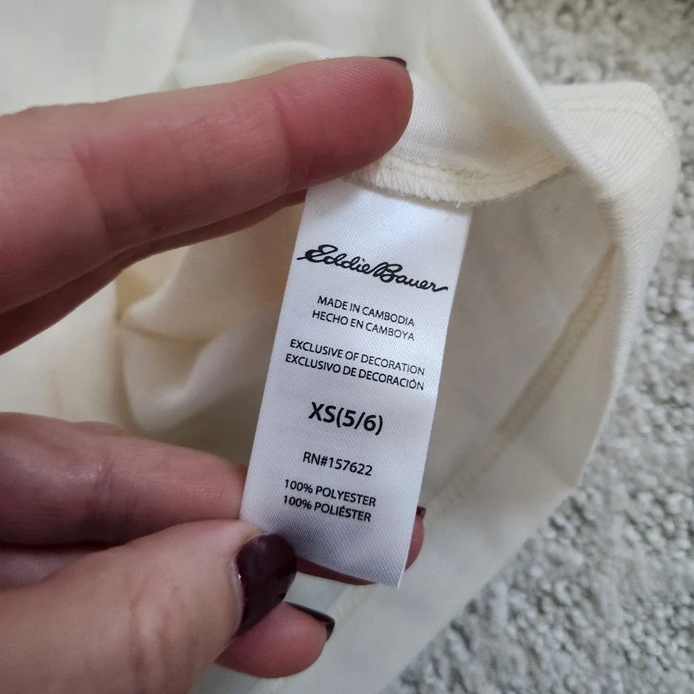 Eddie Bauer Kids‎ Long Sleeve Graphic Tee Shirt Cream Blue Size XS 5-6 NWOT